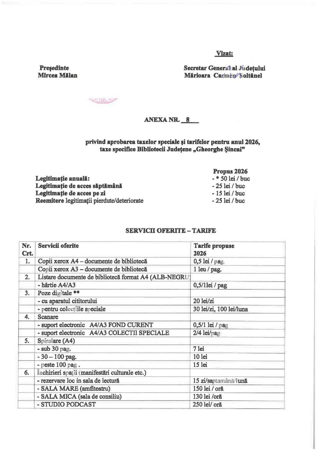 Tarife Biblioteca Judeteana 2026 1