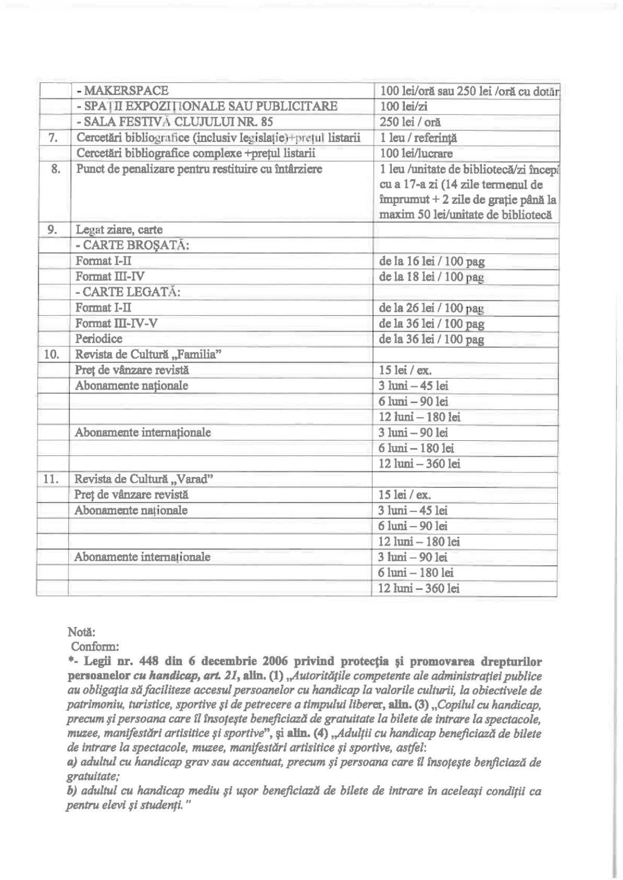 Tarife Biblioteca Judeteana 2026 2
